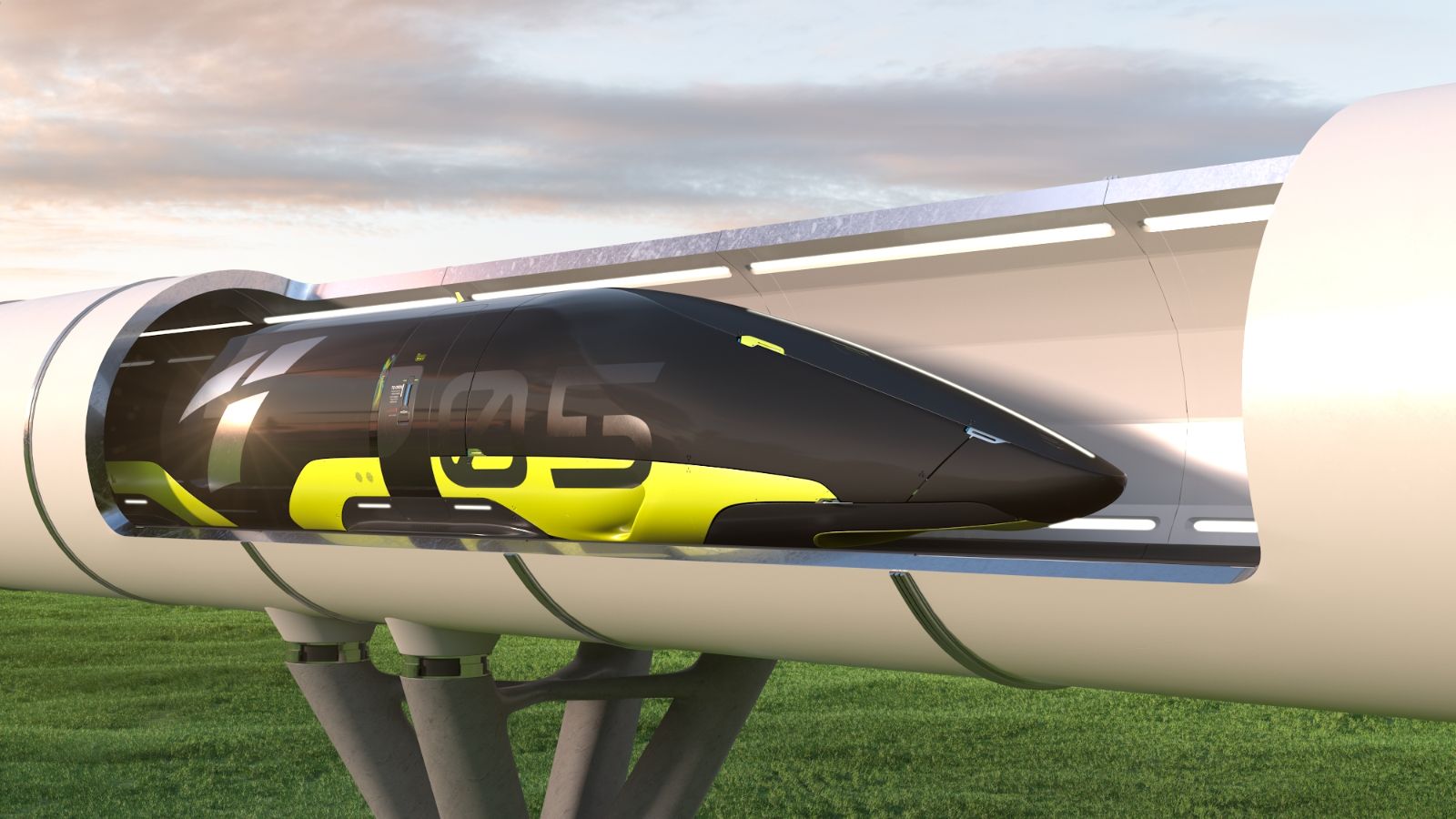 TUM Hyperloop Rendering der Pods in der Röhre